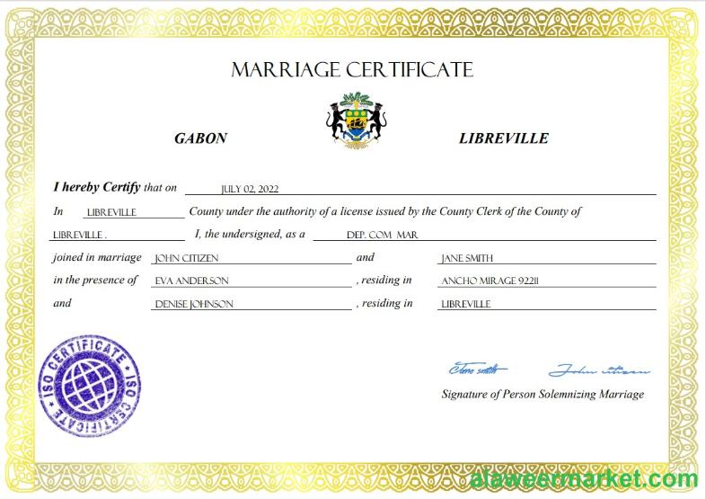 Gabon marriage certificate Word and PDF template